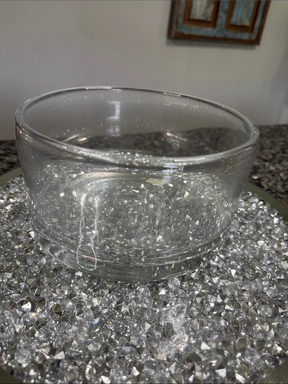 Crate&Barrel Addison Clear Crystal Glass Bowl with Faceted Base EUC
